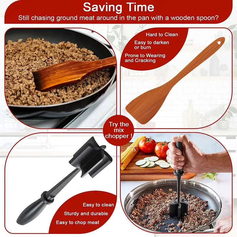 Kitchen Meat Chopper Ground Beef Masher Utensil Heat Resistant Non-Stick