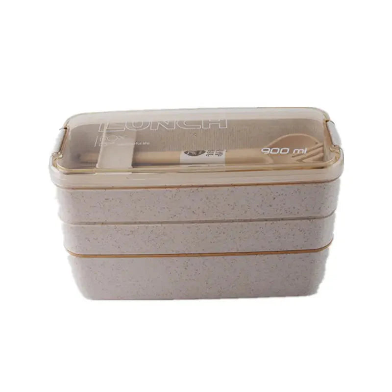 3-Layer Stackable Bento Box Japanese Lunch Box Kit with Spoon & Fork