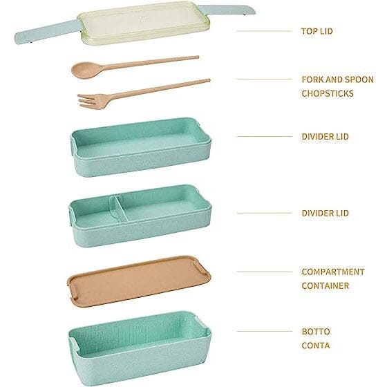 3-Layer Stackable Bento Box Japanese Lunch Box Kit with Spoon & Fork