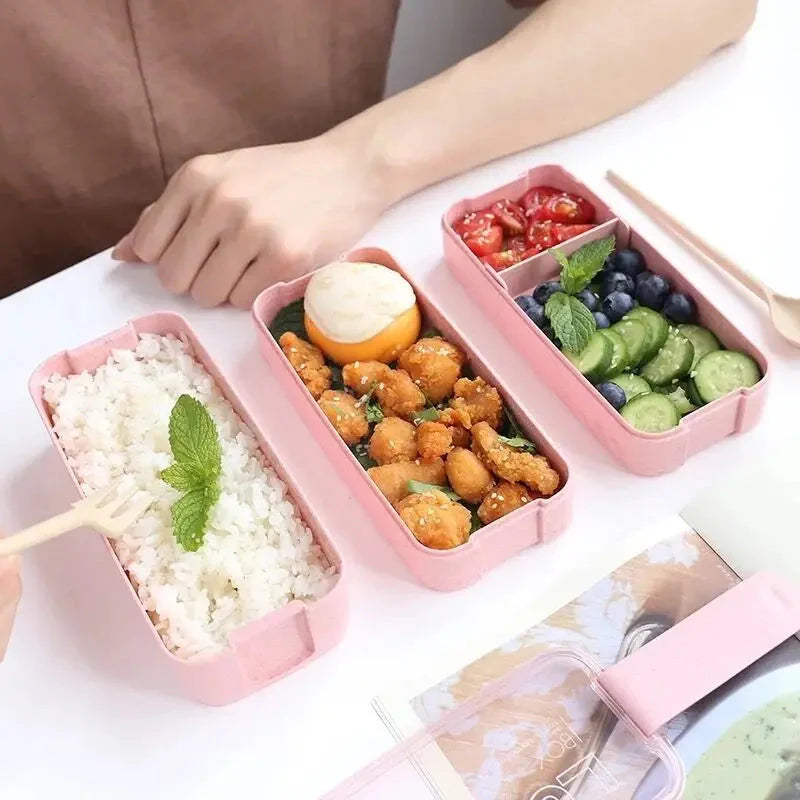 3-Layer Stackable Bento Box Japanese Lunch Box Kit with Spoon & Fork