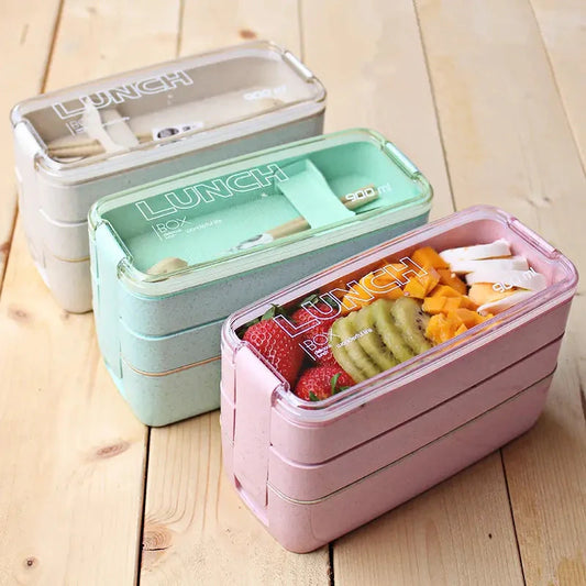 3-Layer Stackable Bento Box Japanese Lunch Box Kit with Spoon & Fork