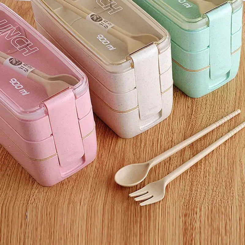 3-Layer Stackable Bento Box Japanese Lunch Box Kit with Spoon & Fork