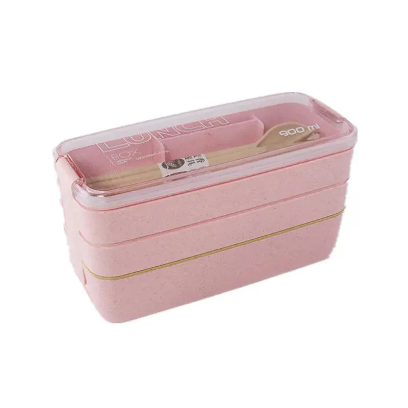 3-Layer Stackable Bento Box Japanese Lunch Box Kit with Spoon & Fork