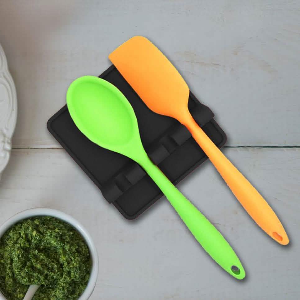Non-Slip Heat Resistant Silicone Multiple Utensil Rest with Drip Pad