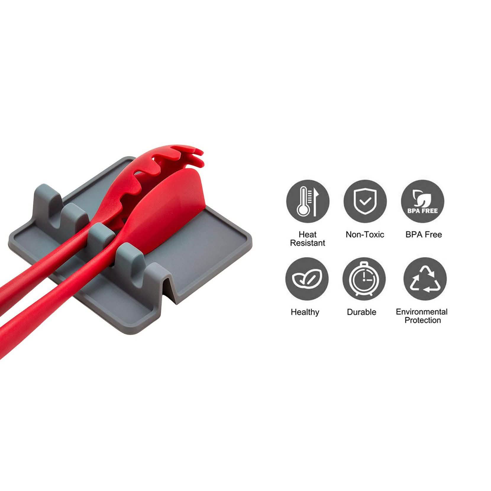 Non-Slip Heat Resistant Silicone Multiple Utensil Rest with Drip Pad
