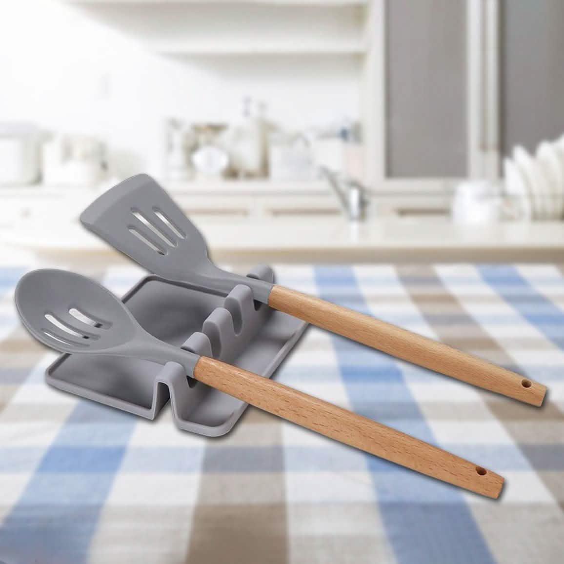 Non-Slip Heat Resistant Silicone Multiple Utensil Rest with Drip Pad